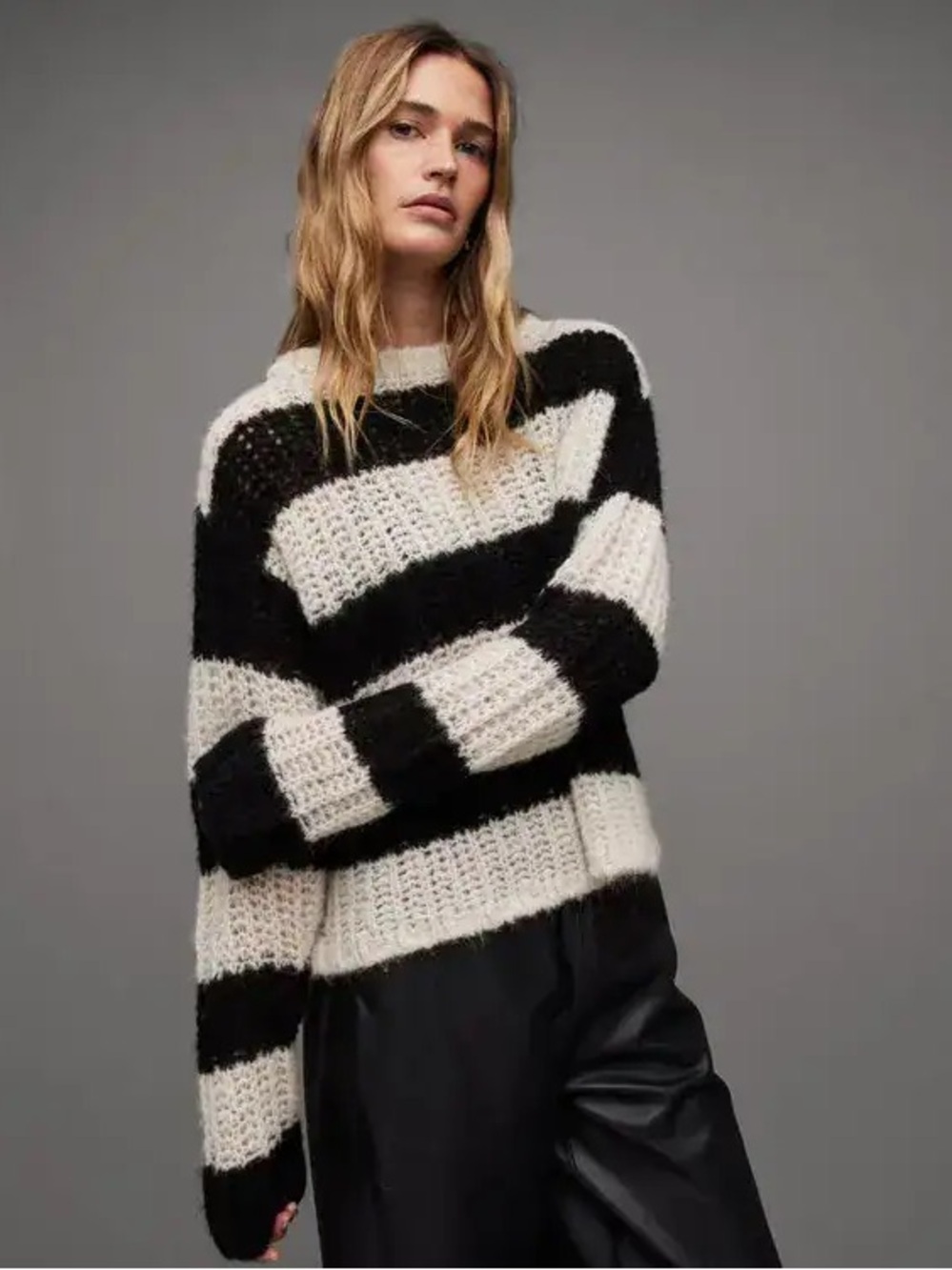 ALLSAINTS Alpaca Blend Striped Britt Sweater Size L Loose Stitch NEW $279
